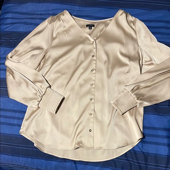 Talbots Tops - Talbots Cream Satin Blouse with Button Detail
